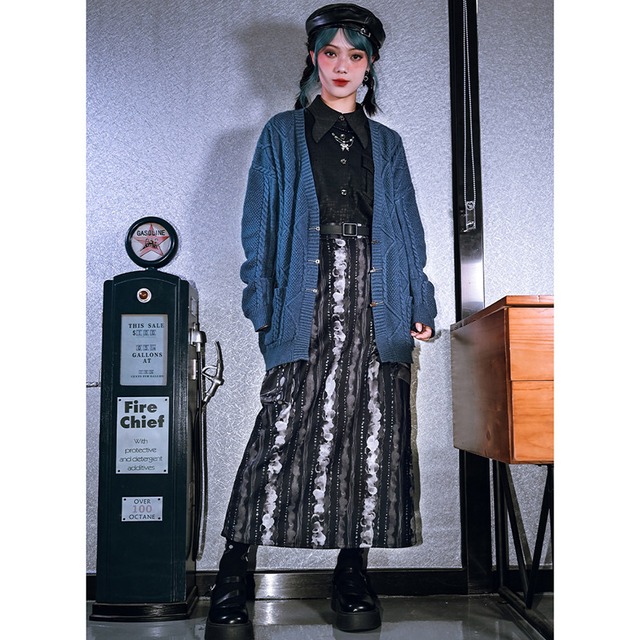 チャイナ風服 古怪舎 スカート チャイナ服 ロングスカート 宇宙柄 ギャラクシー柄 ハイウエスト エレガント 普段着使い 闇かわいい ファッション｜天使と悪魔