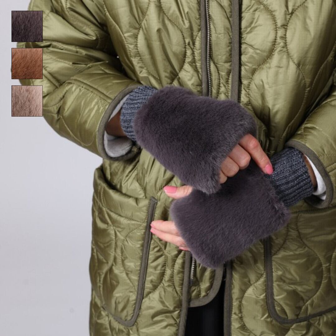 【新入荷】ファーとニットのハンドウォーマー/フェイクファー(3色)☆