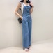 オーバーオール レディース サロペット サスペンダー ワイドパンツ デニム ジーンズ ジーパン フロントジッパー カジュアル おしゃれ お出かけ ポケット シンプル 無地 青 ブルー オーバーオール