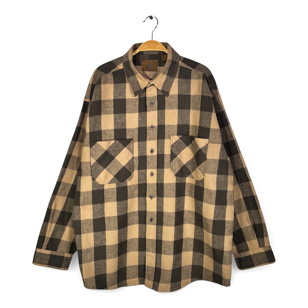 90s セントジョンズベイ ヴィンテージ ネルシャツ ブロックチェック 長袖シャツ ヘビーフランネル ブラウン系 ST. JOHN'S BAY サイズXL 古着 CA1516