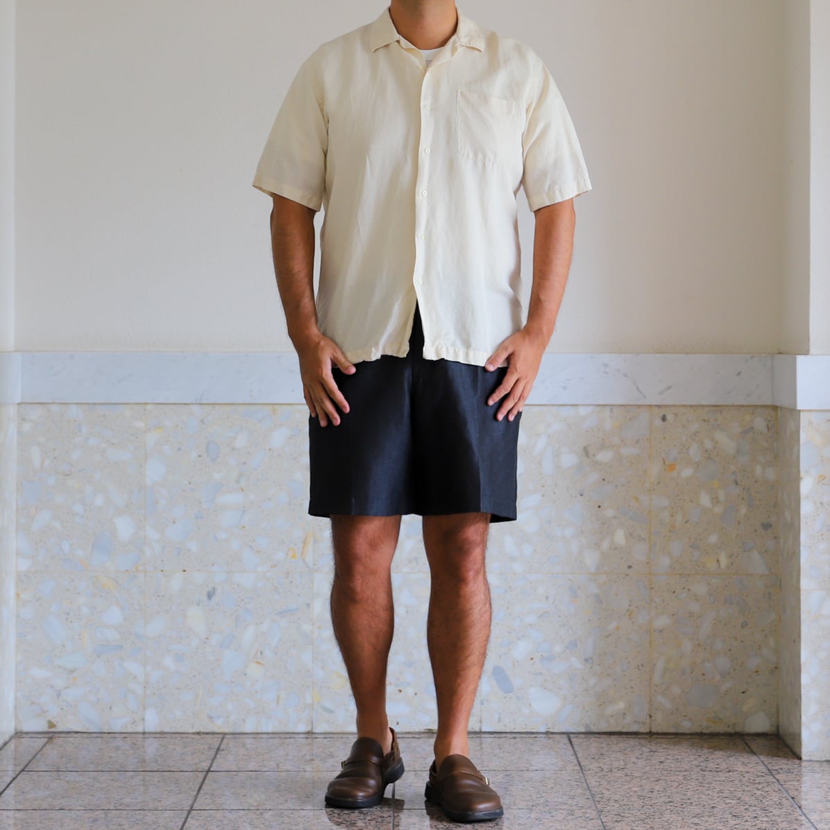極美品】90s Ralph Lauren special silk linen open collar shirt