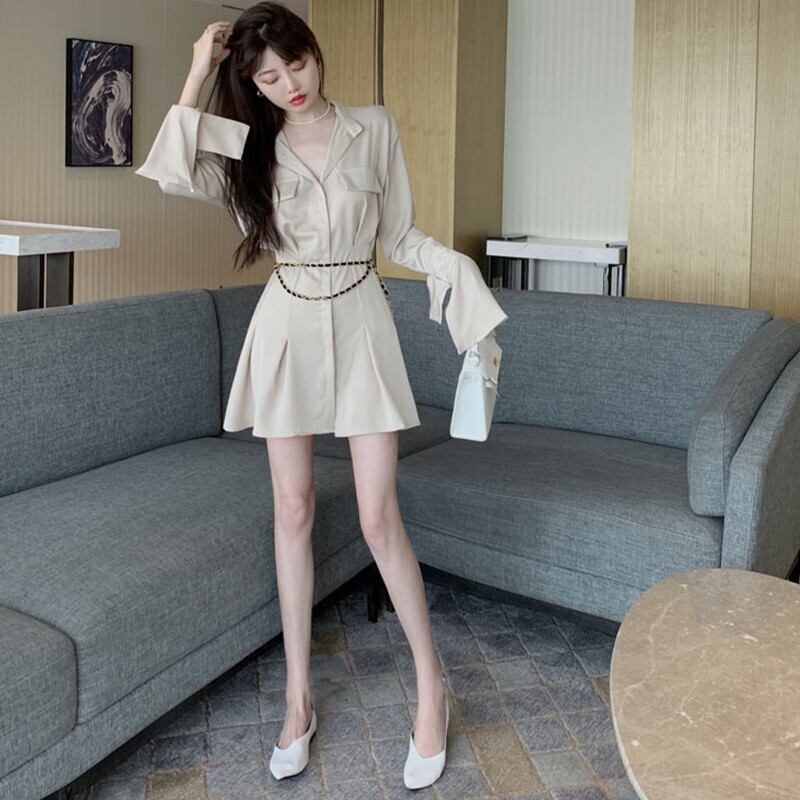 スタイルウェストシャツ ドレス サマーハイウェスト薄手Aラインスカート ロング 夏物 ガールズファッション86912896371