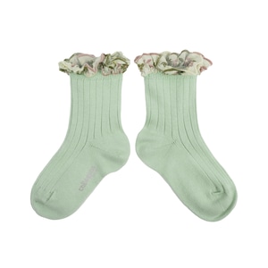 Collegien/Anémone - Embroidered Ruffle Ribbed Ankle Socks - Verveine