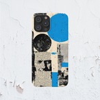 受注生産 iPhoneケース 青い丸と黒い紙片コラージュ｜ZINE風 ZINE026A