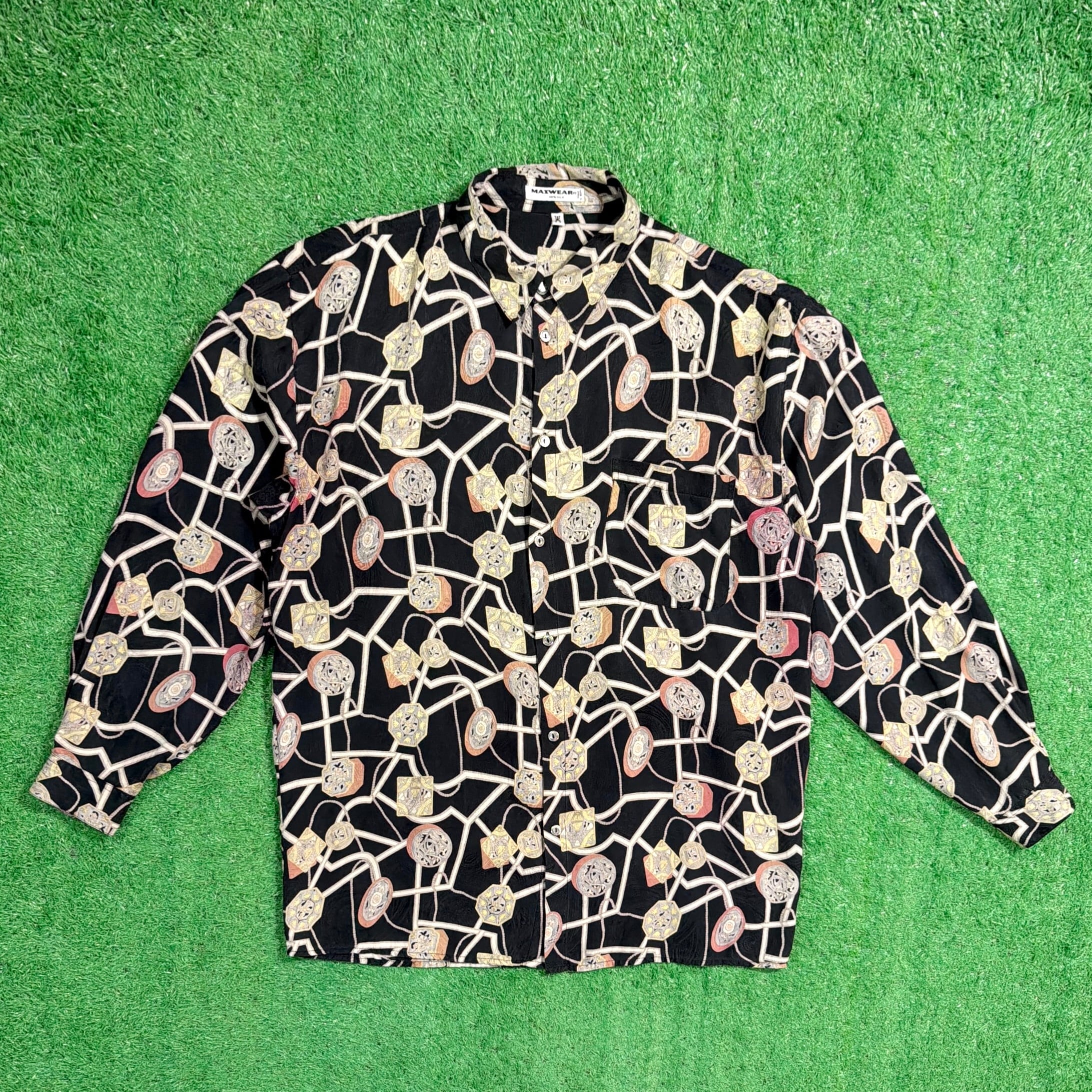 Men's】90s 総柄 シルクシャツ/ 90年代 古着 シャツ シルク メンズ