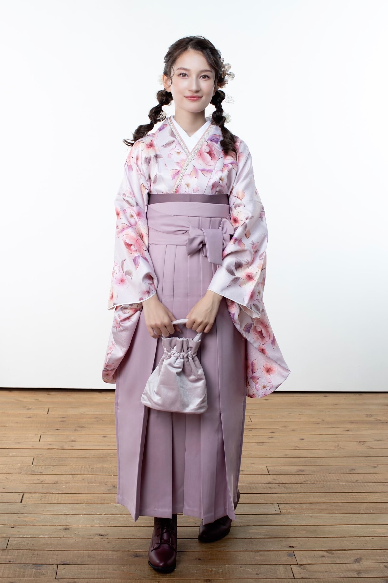 Kimono Sienne 卒業式袴3点セット ピンク 袴 二尺袖着物 袴 卒業式