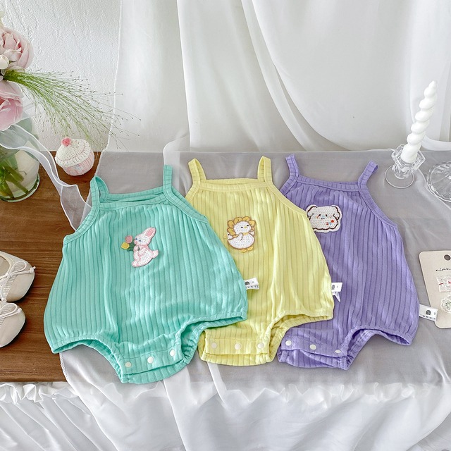 【BABY】アニマル刺繍リブキャミソールボディスーツ - 7