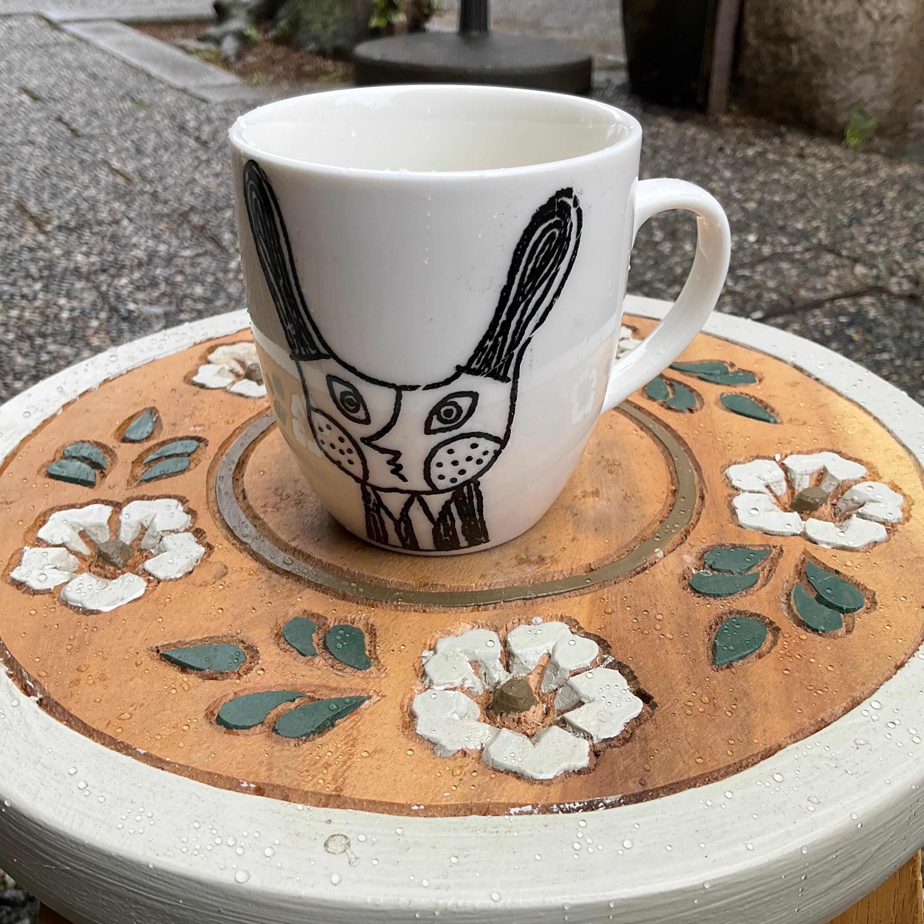 490★Heartカップデコ　モルタル雑貨　（お任せ植物付き） うさぎマグカップ | シリコペ松田