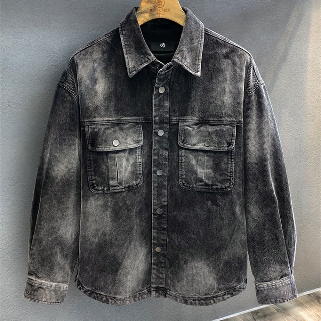 コーデュロイ　ダメージシャツBK　G00029