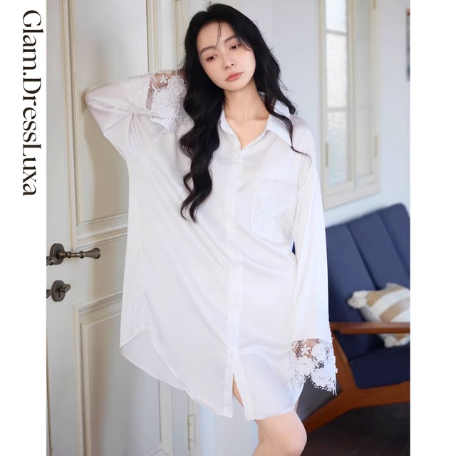 レーススリーブシャツドレス/2color_T1654