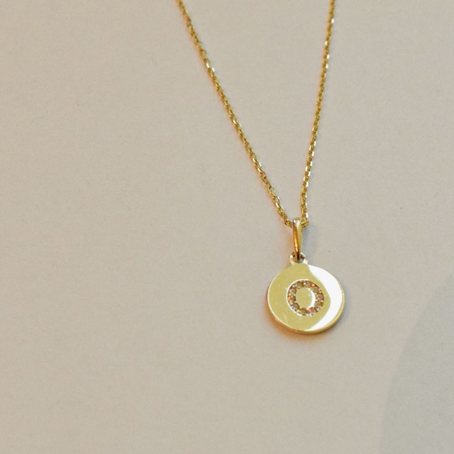 14K Initial Charm Necklace "O"
