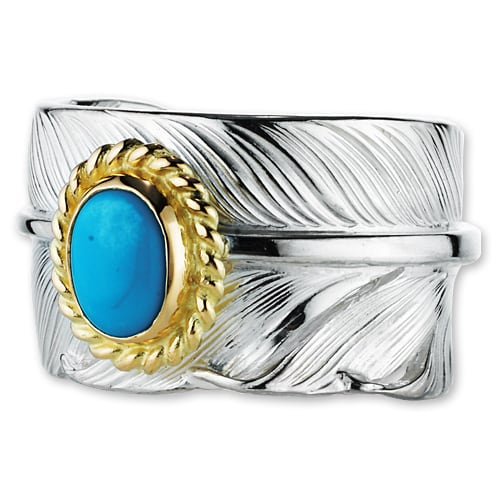 鷲見太郎 Ring リング】Lフライトフェザーリング01 w/6×8ターコイズ
