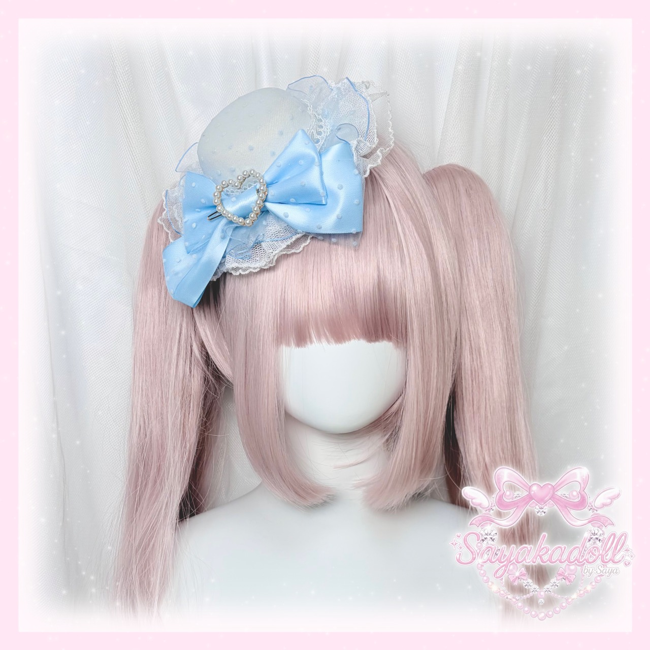 ♡【全4色】ドット柄 チュールリボン パールハートロリィタミニハット  purple ♡