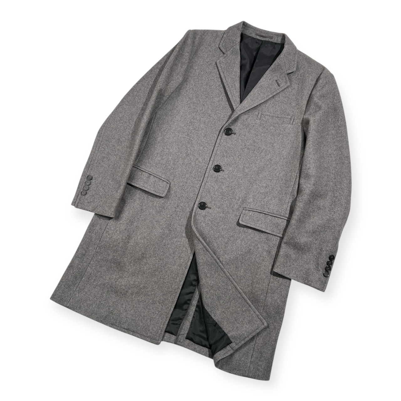 ユナイテッドアローズ グリーンレーベルリラクシング イタリア製生地 INTESPRA MELTON メルトン チェスターコート L /グレー