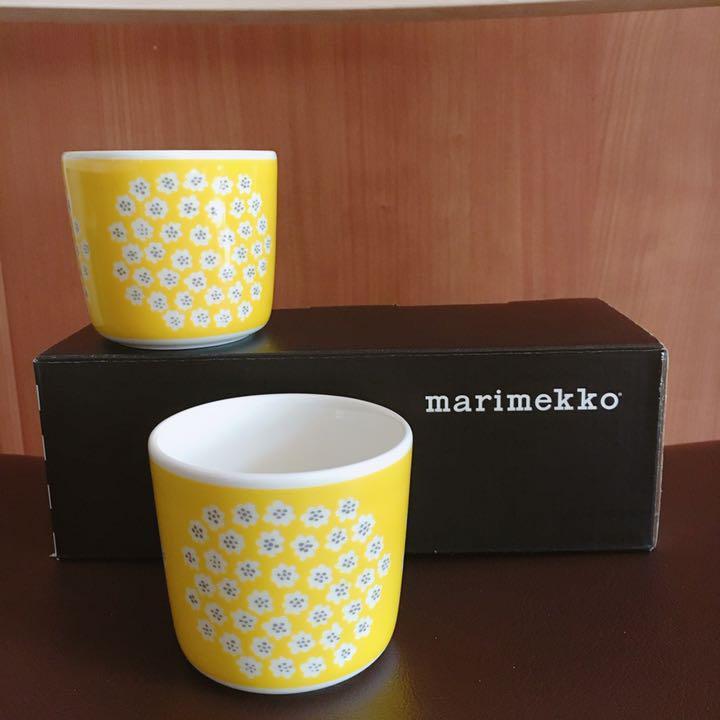 【廃盤】marimekko マリメッコ プケッティ ラテマグ2個 黄 蓋付き