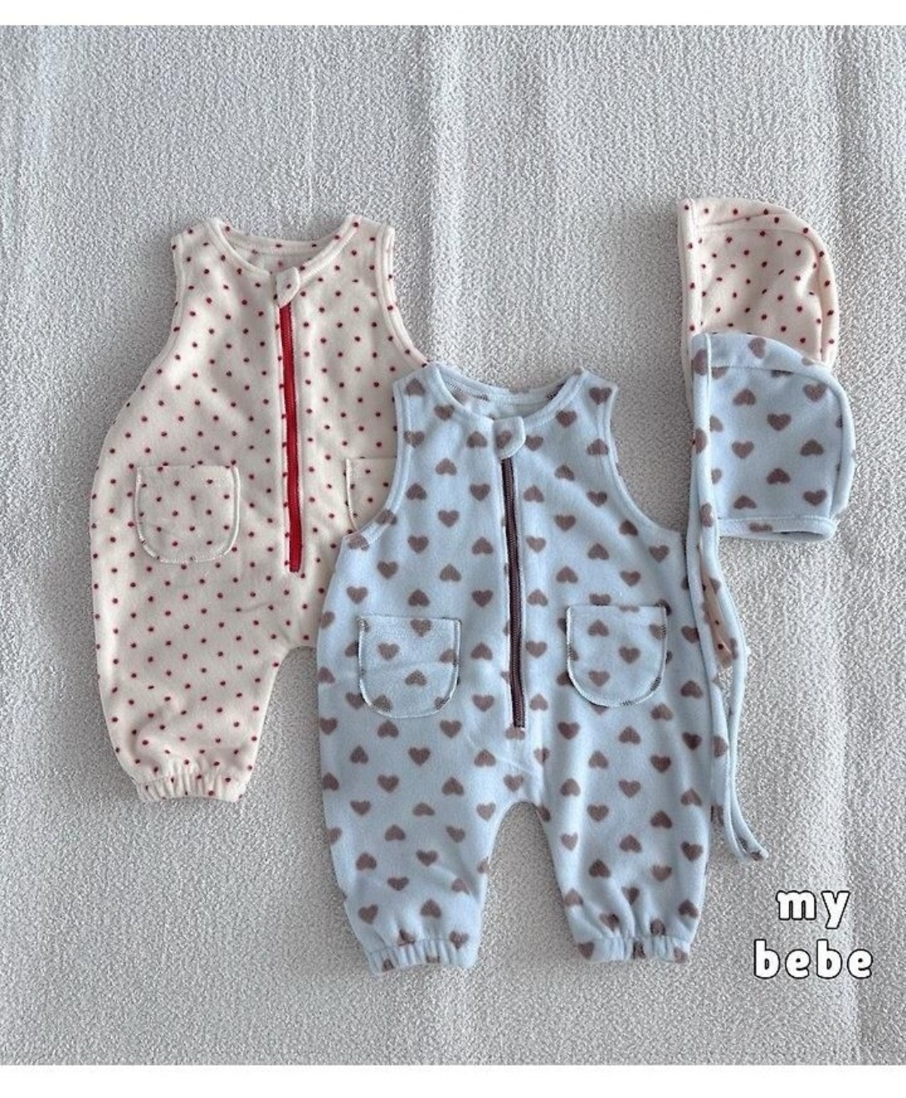 韓国子供服 / 26winter / my bebe / パウダーオーバーオール(ボンネットセット) / ベビー / 冬服 *S~M*
