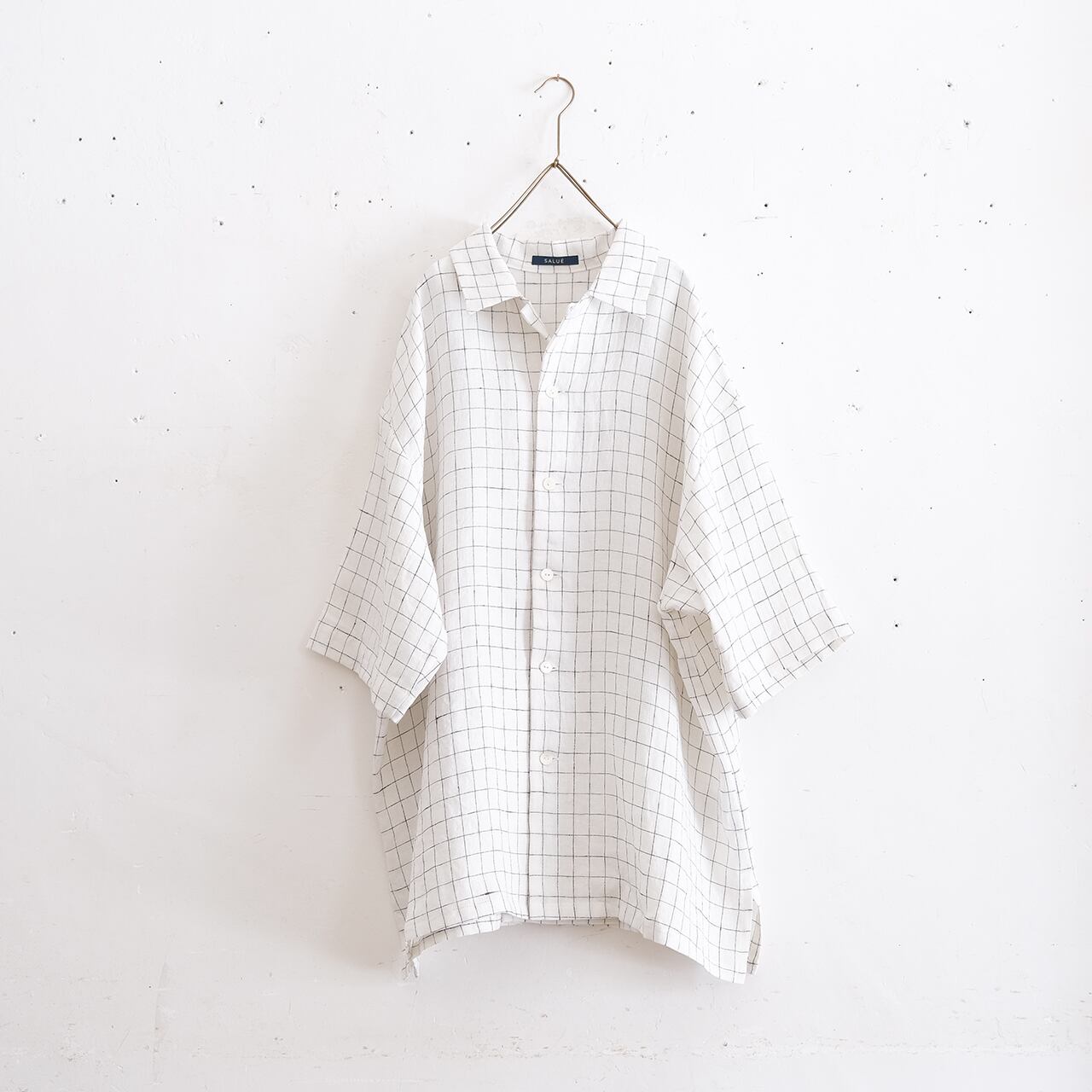 M half sleeve open collar shirt/mid weight linen