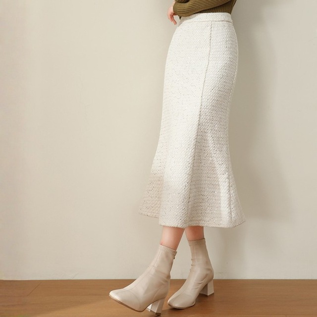 High waist elegant tweed mermaid long skirt ( 2color )