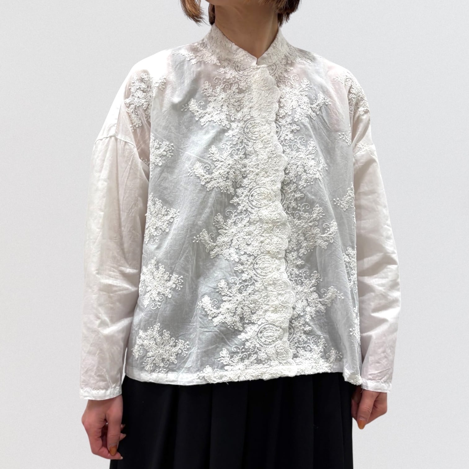 mizuiro ind lace stand collar wide shirt | CoCo Cuore