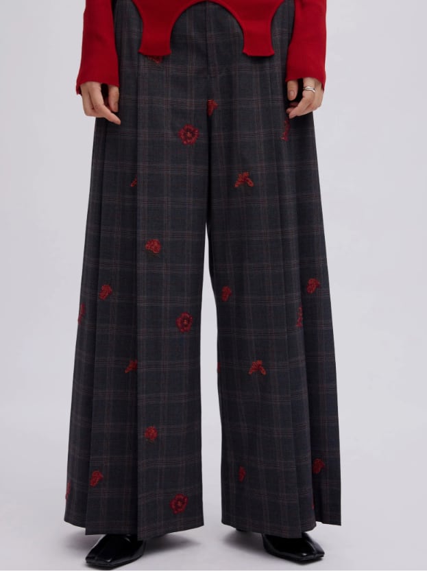 AMERI】CHECK FLOWER PLEATS PANTS (0125208930570) | CLOAK&CO EC STORE