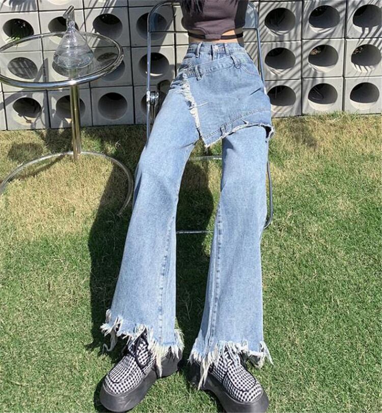 ツギハギデニム 韓国ストリート y2k グランジ ギミック ダメージ