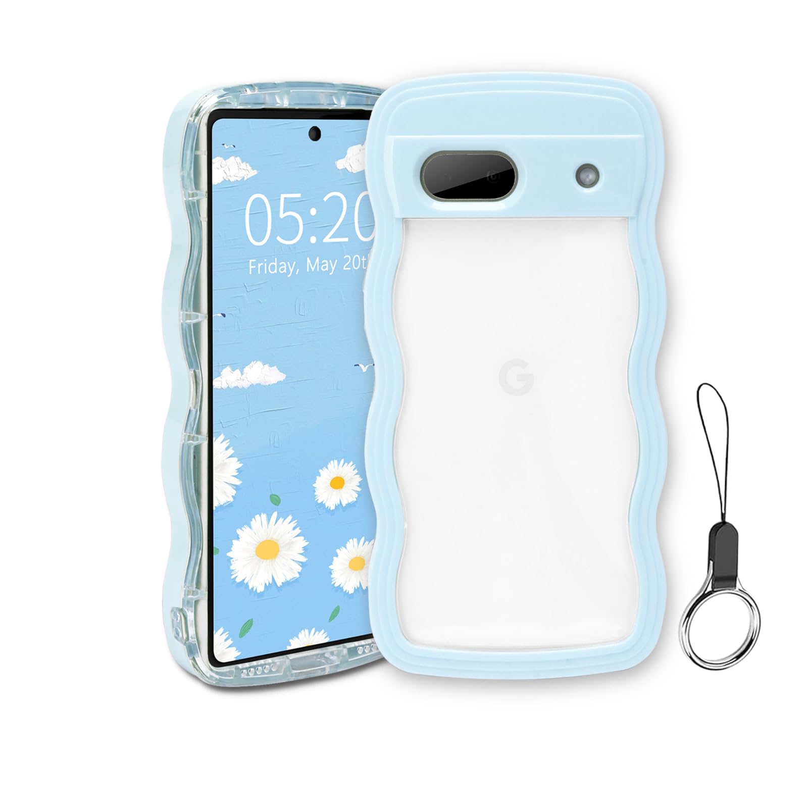 Google Pixel 7 ケース クリア ウェーブ ピクセル 7 TPU波状フレーム うねうね グーグル ピクセル7 滑り止め スマホケースウェーブ デザイン 手にフィット 韓国 可愛い 女性用 女子向け 透明 ケースカバー 人気 落下防止 耐衝撃 ストラップホール付き グーグルピクセル7 なみなみ ワイヤレス充電対応(Google Pixel 7-ブルー)