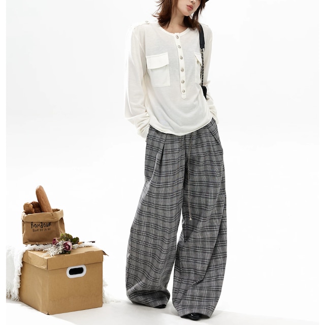 grey check tuck pants　グレーチェックタックパンツ　J2121