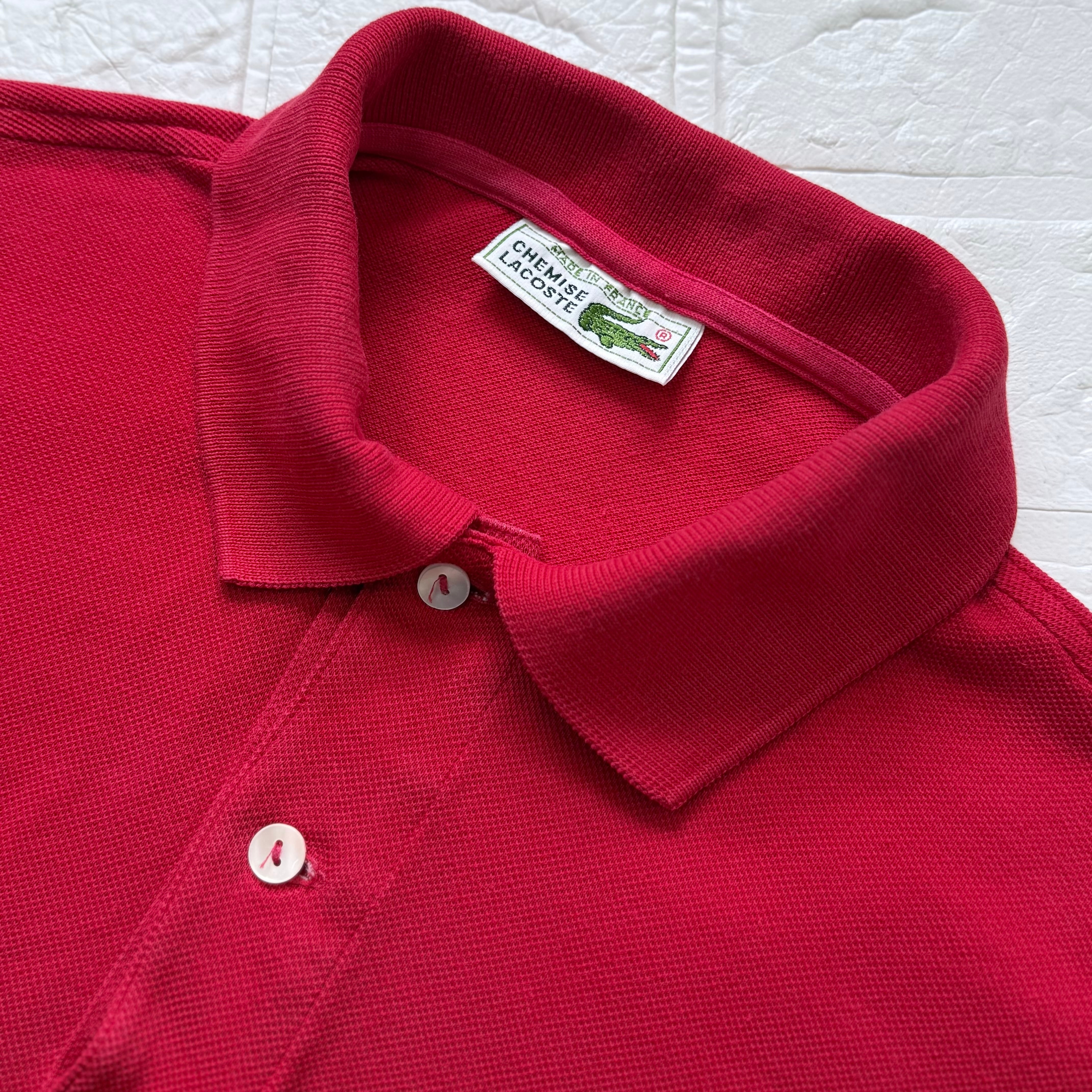 LACOSTE 70s フランス製 コットン 鹿子 半袖ポロシャツ レッド サイズ