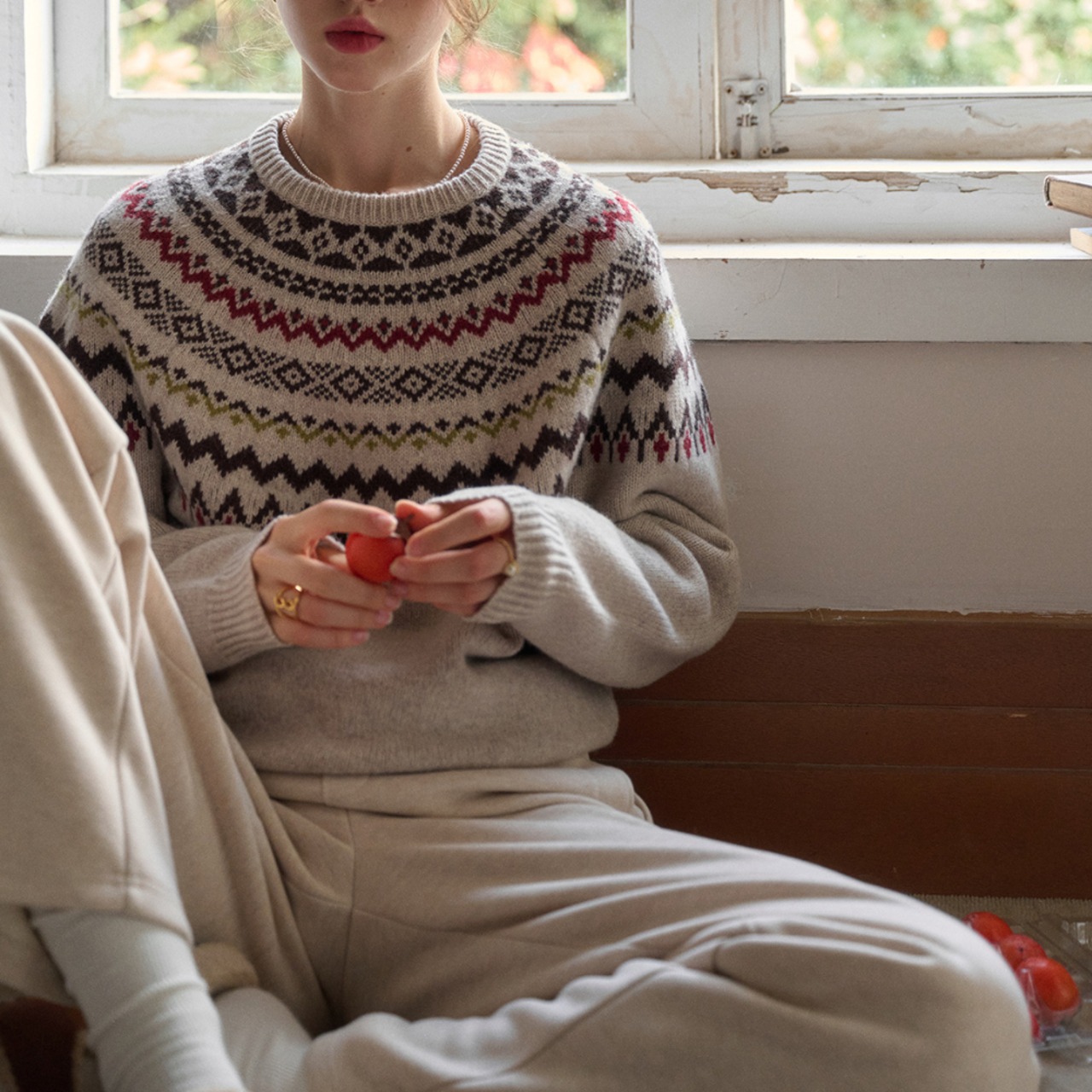 フェアアイル柄 クルーネック ニット W01396