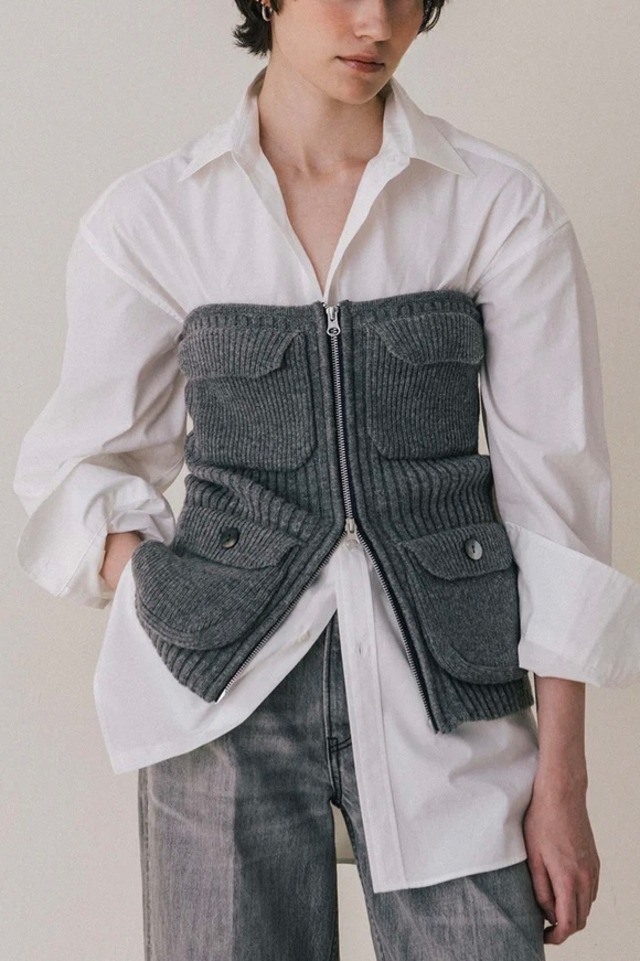 CREDONA  MILITALY KNIT BUSTIER ミリタリーニットビスチェ　Gray