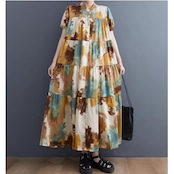 アート柄 ティアード ワンピース 30200