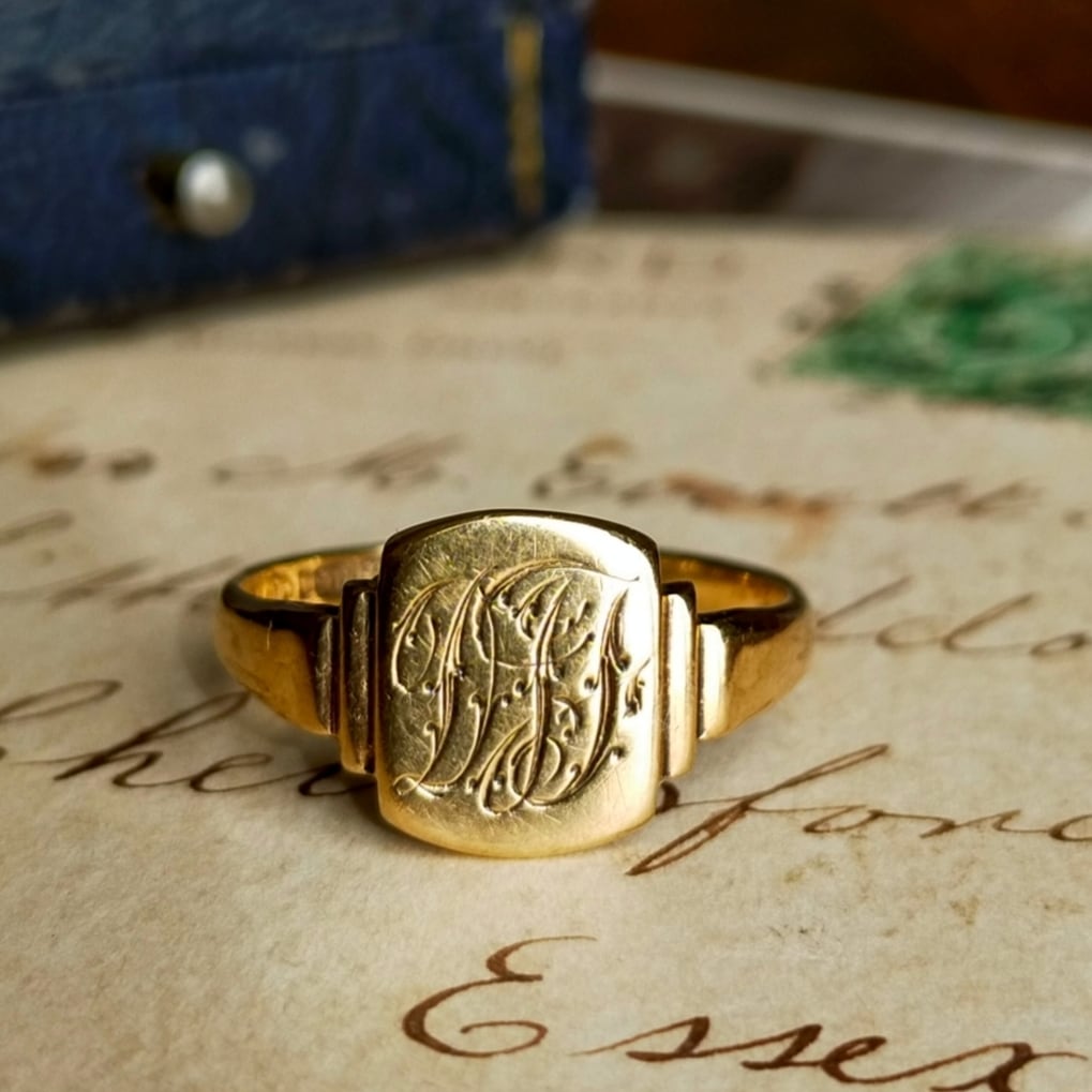 英国 1945年 ヴィンテージ 9kゴールド イニシャル シグネットリング
