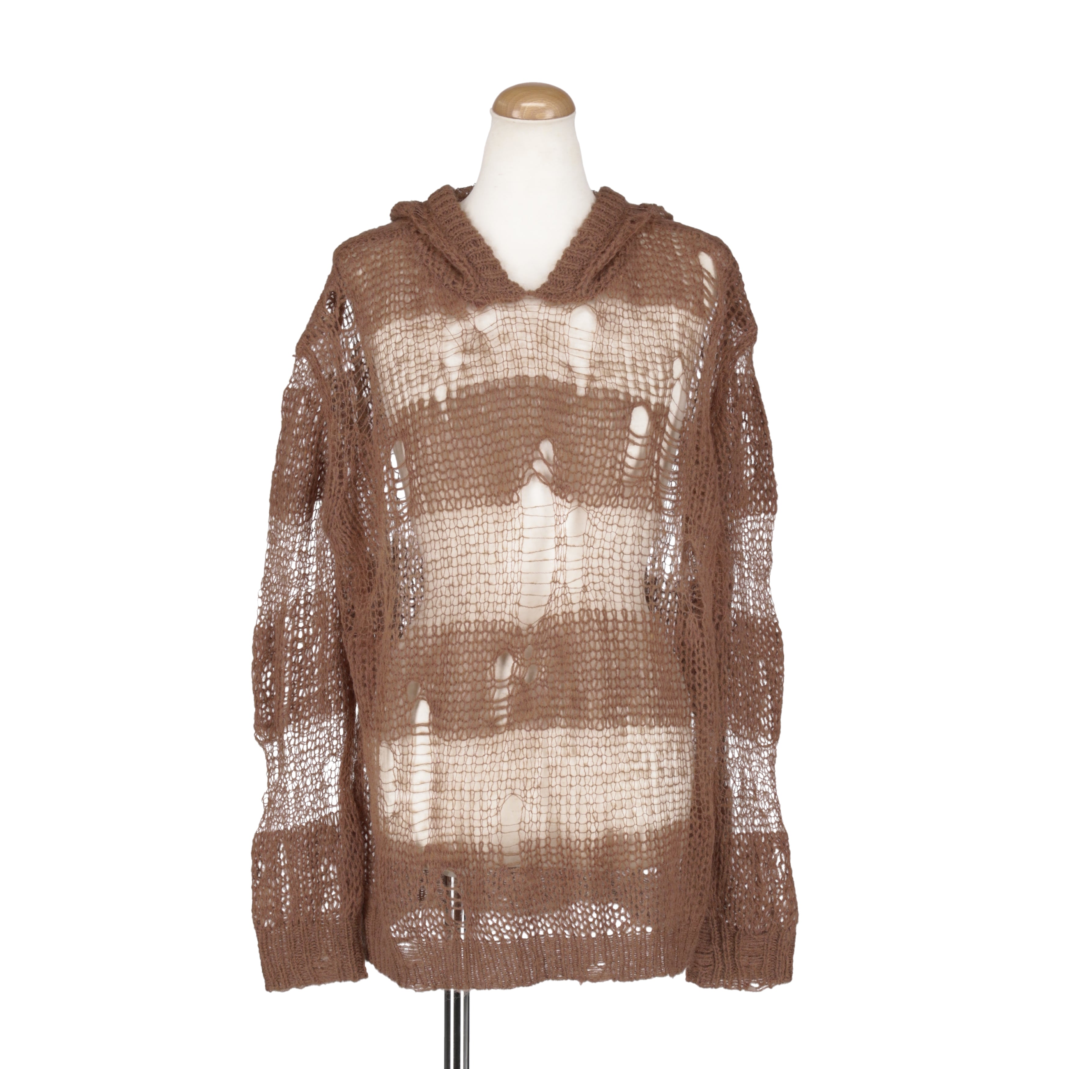 ダメージニットフーディー　BROWN