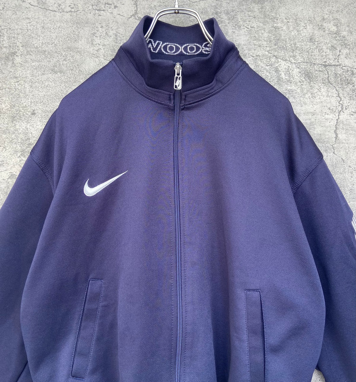 90s NIKE/ナイキ スウォッシュ トラックジャケット 紺 刺繍ロゴ 