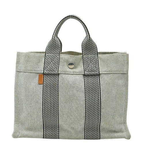 エルメス ニューフールトゥPM ミニ トートバッグ ハンドバッグ ブラック ホワイト トワルアッシュ レディース HERMES 【中古】
