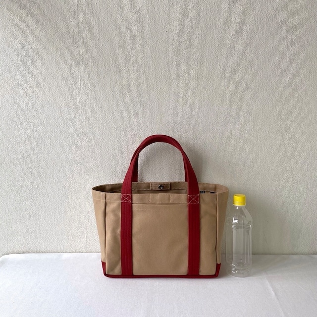 「軽いボックストート」ミニサイズ「ブラック✕バーガンディ」／アルマダ8号帆布【受注制作】