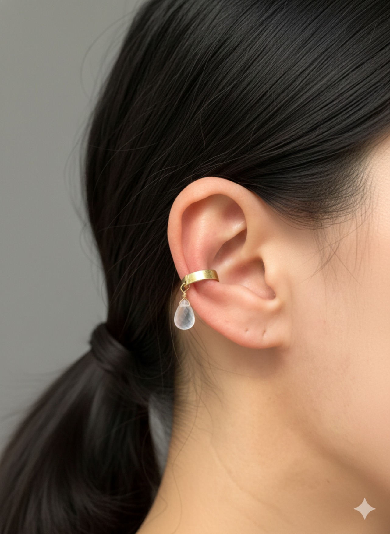 真鍮イヤーカフ　①淡水パール、②ムーンストーン、③シトリン、④スモーキークォーツ