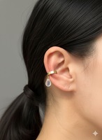 真鍮イヤーカフ　①淡水パール、②ムーンストーン、③シトリン、④スモーキークォーツ