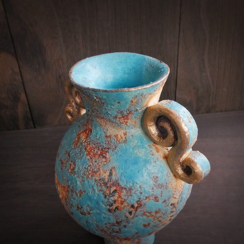 葉影渦巻き耳壺 no.25 wild turquoise