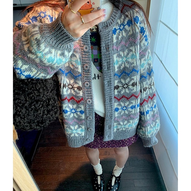 ノルディックジャカードバルキーニットカーディガン［S-L］