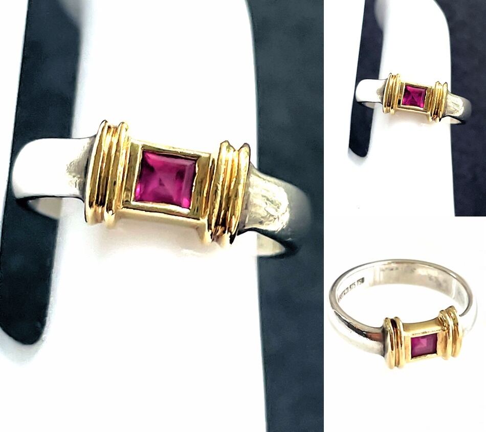 TIFFANY ティファニー K18 YG 750 SV925 コンビ ルビー スタッキング バンド リング 指輪 ヴィンテージ