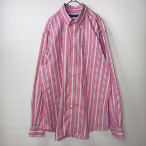 ノーティカ　防シワ　ストライプ　BDシャツ　ボタンダウン　長袖　刺繍ロゴ