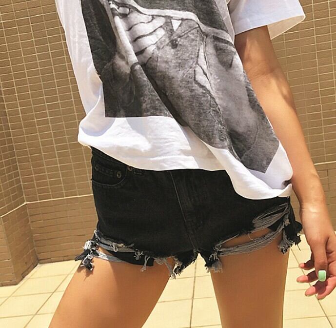 レディース ダメージジーンズ クラッシュデニム ショートパンツ 無地