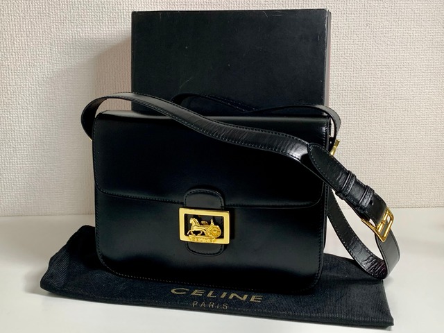 セリーヌ レザー 馬車金具 斜め掛け ショルダーバッグ ヴィンテージ 