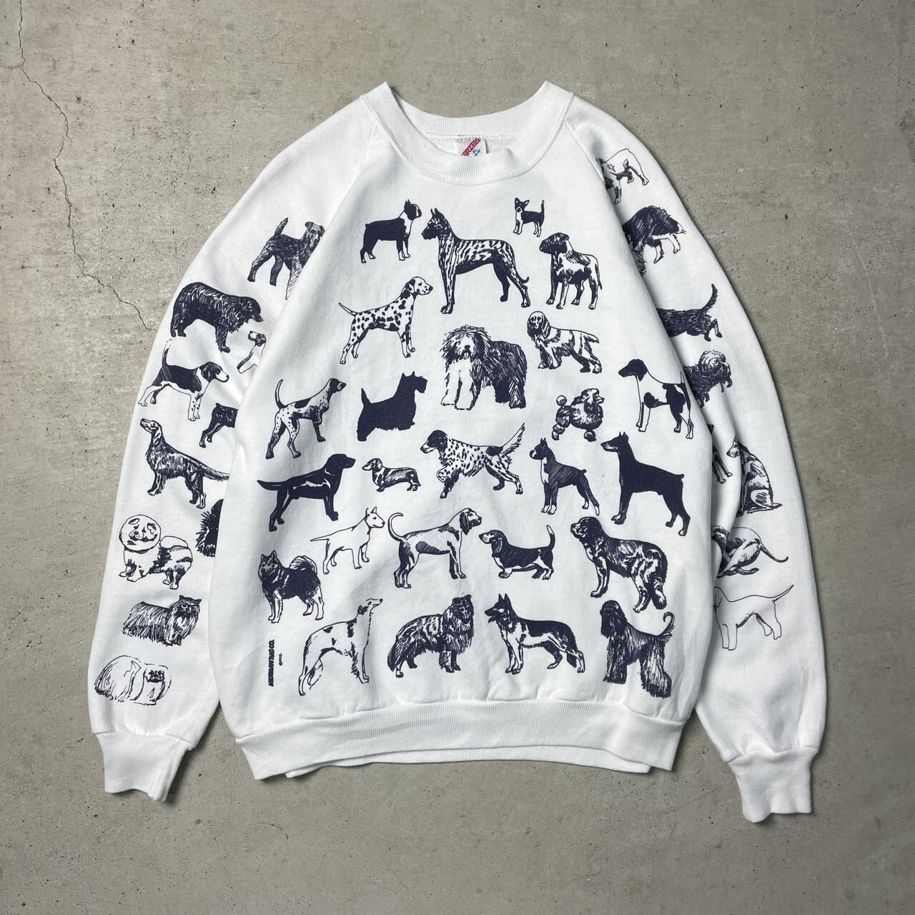 90年代 USA製 MICHIGAN RAG CO. スウェットシャツ 犬柄 総柄プリント 
