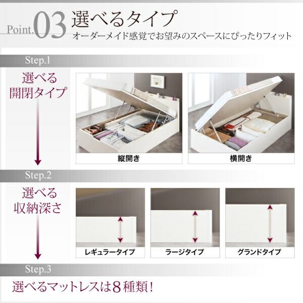 組立設置付 跳ね上げ式ベッド 国産 跳上 収納ベッド Renati-WH