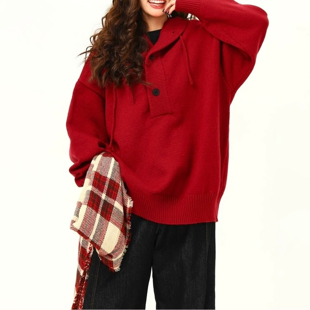 ボタンフロント オーバーサイズ 長袖 ニット　◆３col　S1025