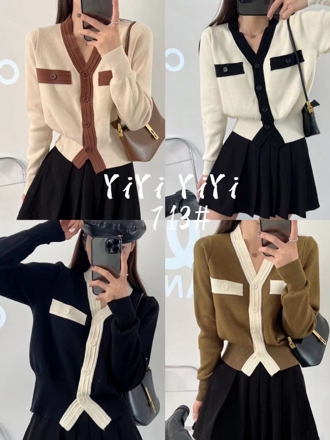 バイカラーニットカーデ　AJ111-713