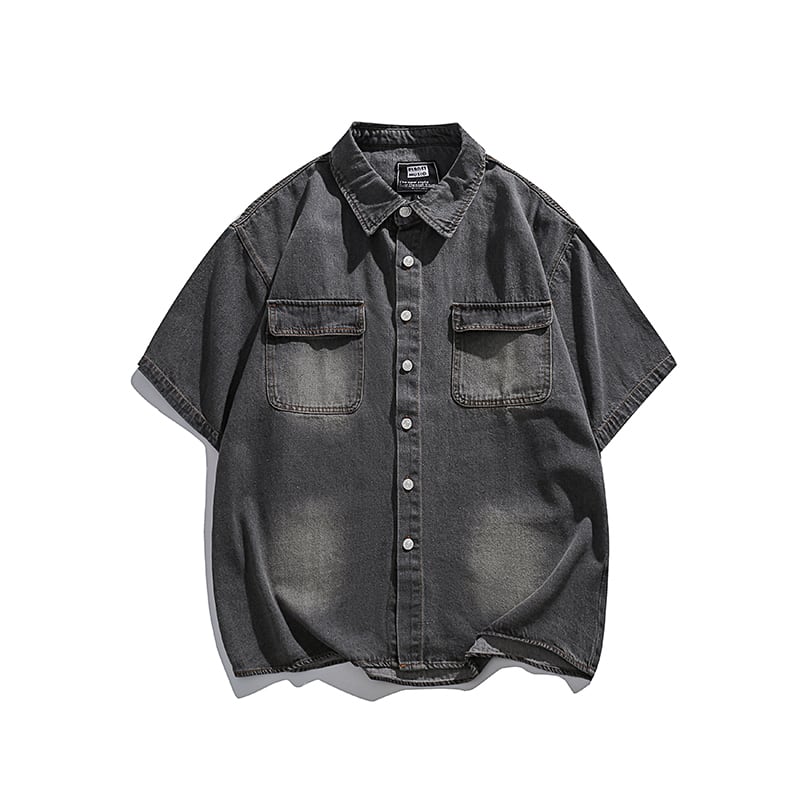 jiwuusウォッシュドデニム半袖シャツ | mblueshop