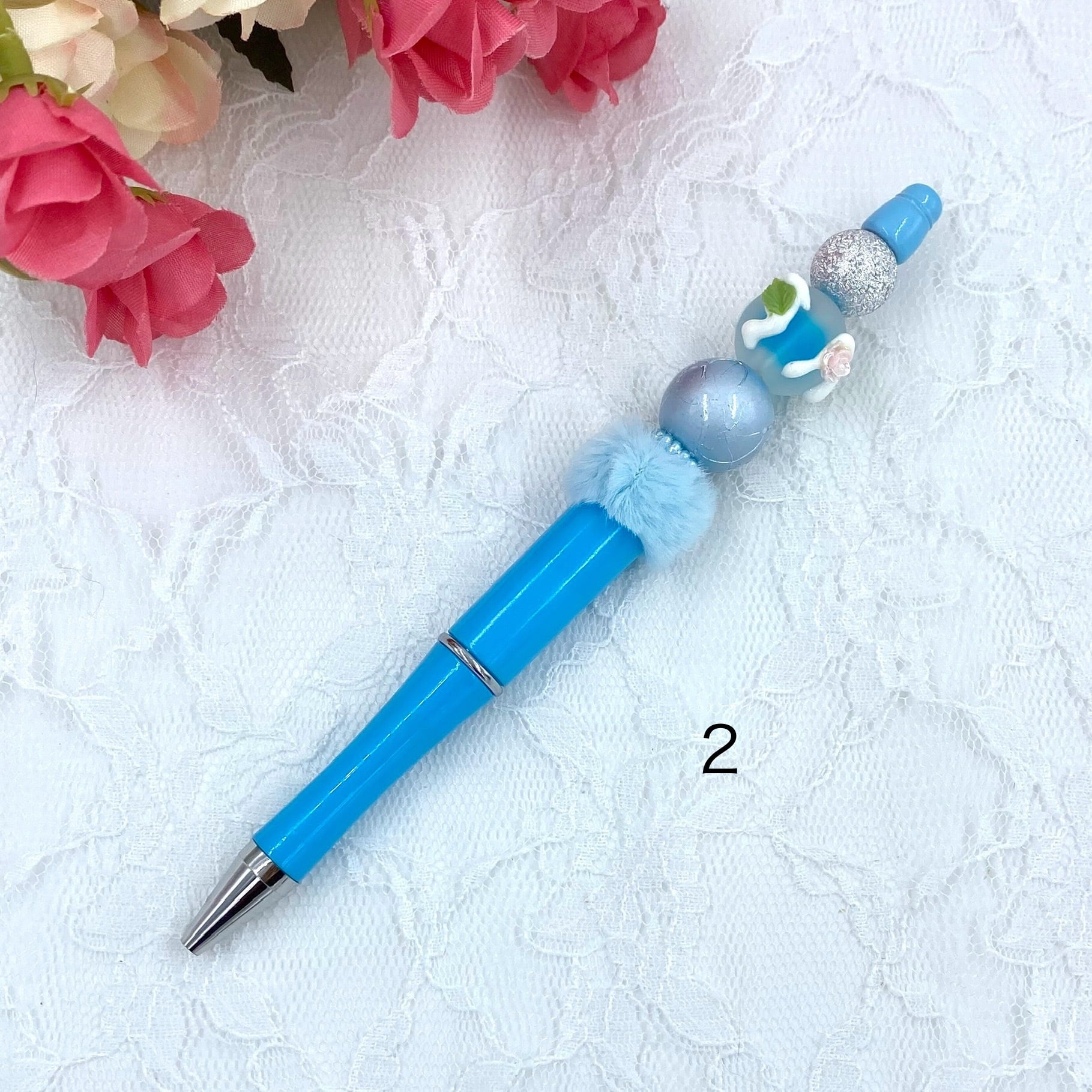 181 カスタムボールペン完成品 手書き蓄光薔薇パーツビーズボールペン